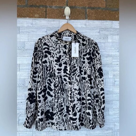 BA&SH Opus Animal Print Blouse in black and ecru size L /8 - Picture 3 of 16
